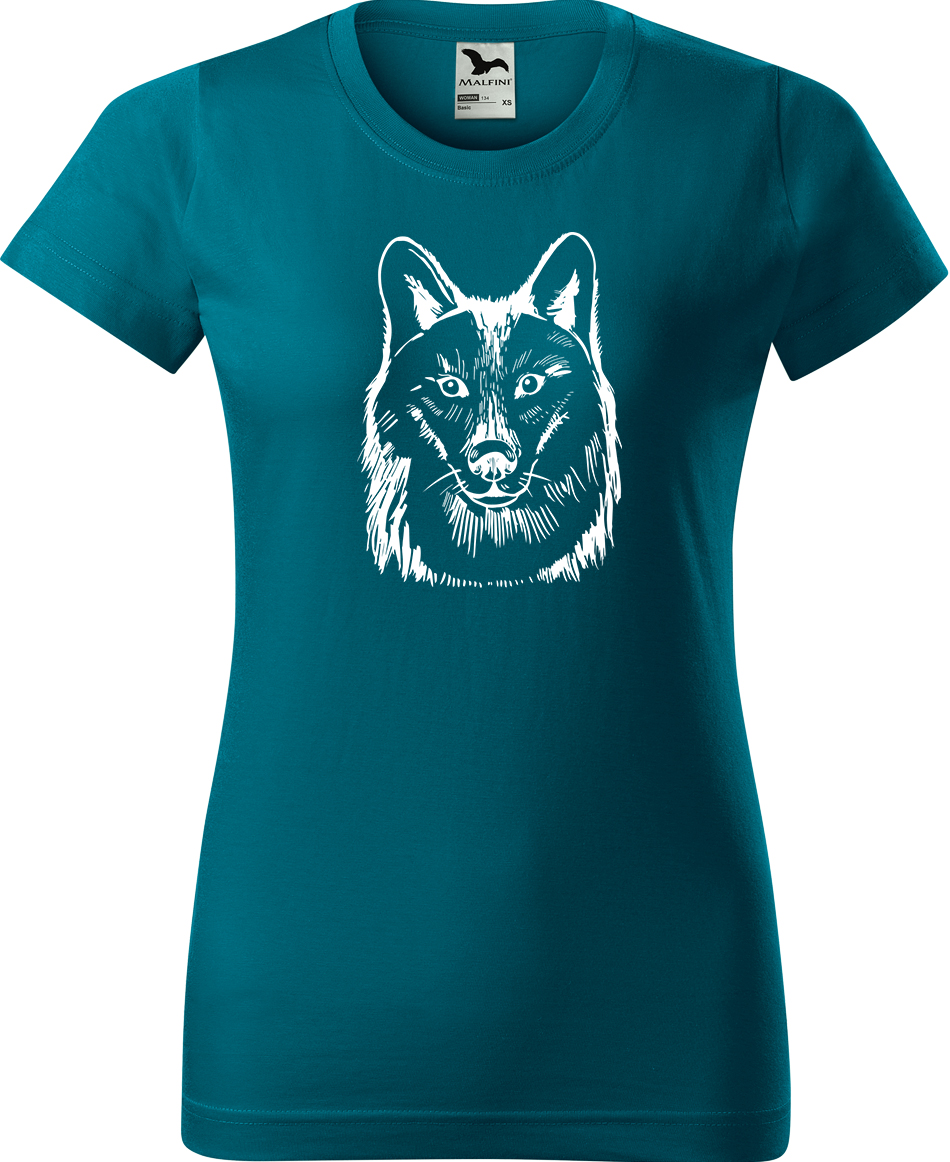 Dámské tričko s vlkem - Kresba vlka Velikost: L, Barva: Petrolejová (93), Střih: dámský