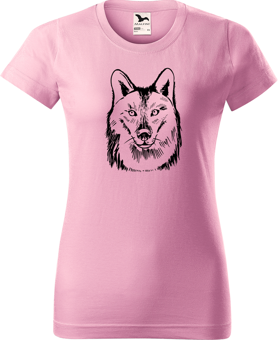 Dámské tričko s vlkem - Kresba vlka Velikost: XL, Barva: Růžová (30), Střih: dámský