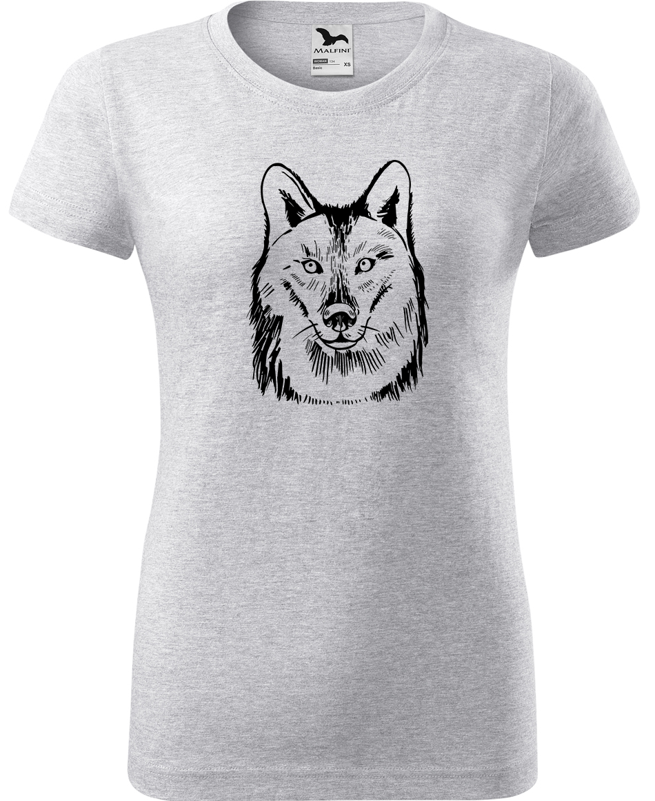 Dámské tričko s vlkem - Kresba vlka Velikost: XL, Barva: Světle šedý melír (03), Střih: dámský
