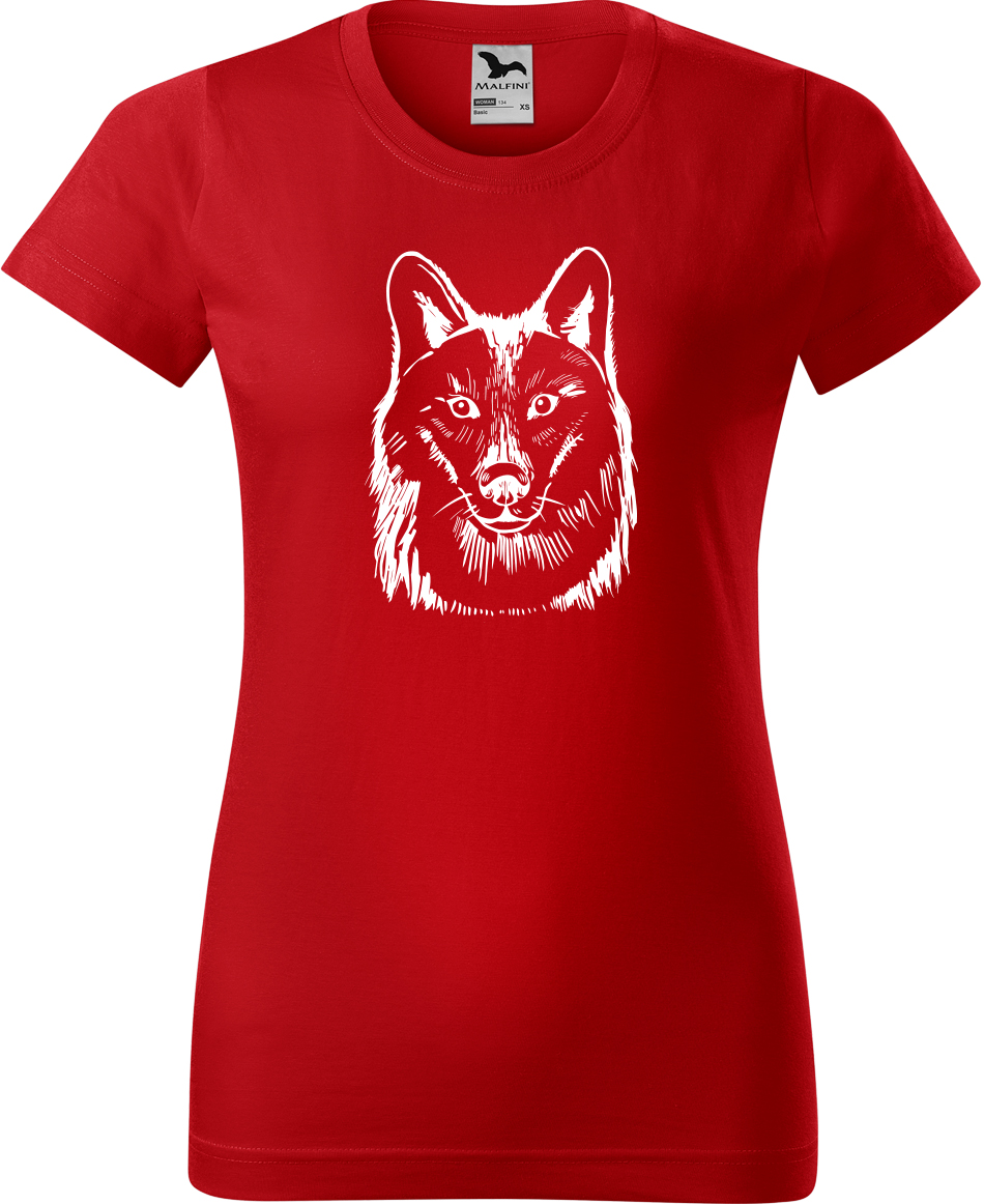 Dámské tričko s vlkem - Kresba vlka Velikost: M, Barva: Červená (07), Střih: dámský