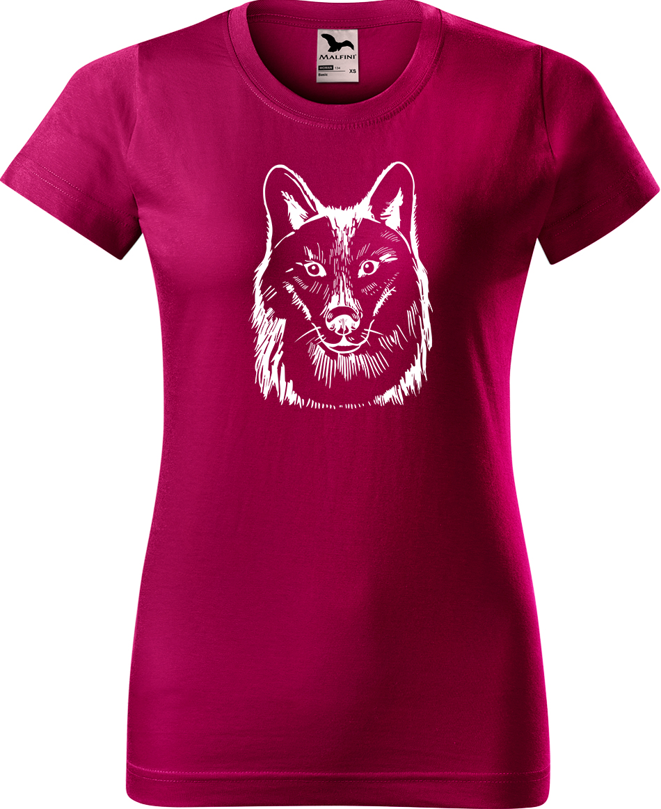 Dámské tričko s vlkem - Kresba vlka Velikost: S, Barva: Fuchsia red (49), Střih: dámský