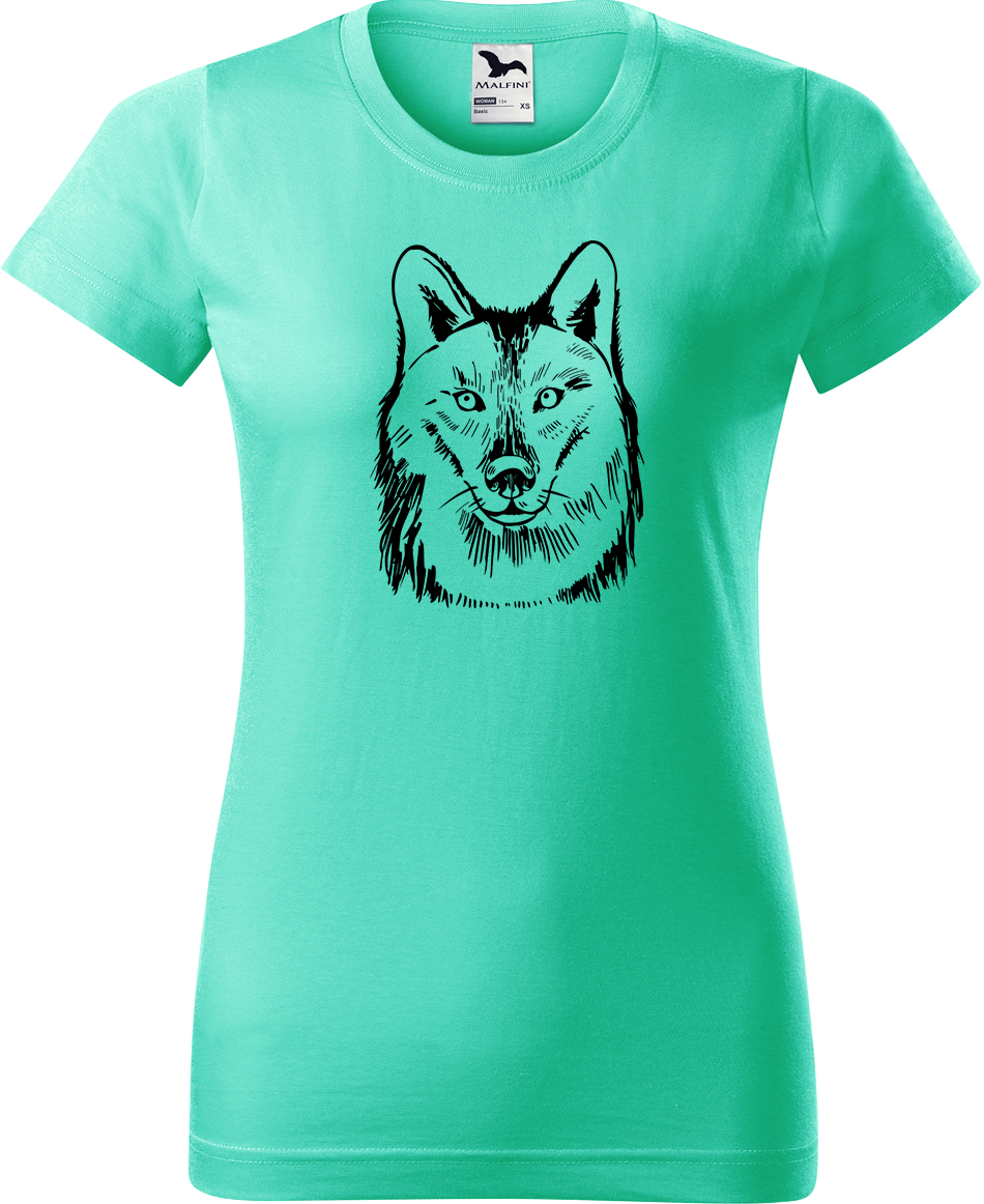 Dámské tričko s vlkem - Kresba vlka Velikost: M, Barva: Mátová (95), Střih: dámský