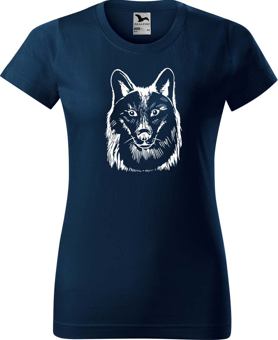 Dámské tričko s vlkem - Kresba vlka Velikost: L, Barva: Námořní modrá (02), Střih: dámský