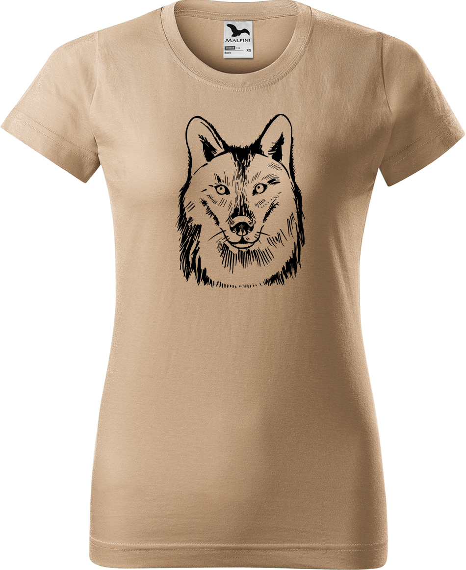 Dámské tričko s vlkem - Kresba vlka Velikost: M, Barva: Béžová (51), Střih: dámský