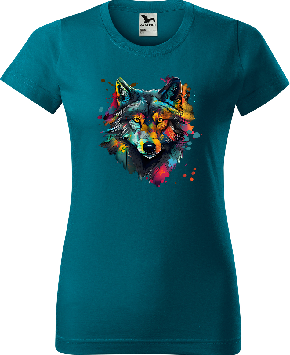 Dámské tričko s vlkem - Malovaný vlk Velikost: S, Barva: Petrolejová (93), Střih: dámský