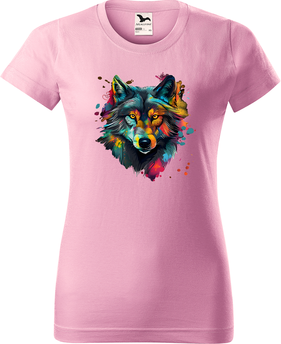 Dámské tričko s vlkem - Malovaný vlk Velikost: S, Barva: Růžová (30), Střih: dámský