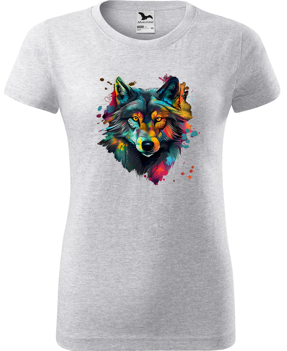 Dámské tričko s vlkem - Malovaný vlk Velikost: L, Barva: Světle šedý melír (03), Střih: dámský