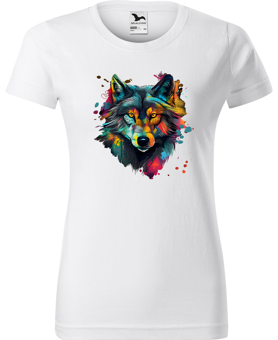 Dámské tričko s vlkem - Malovaný vlk Velikost: S, Barva: Bílá (00), Střih: dámský