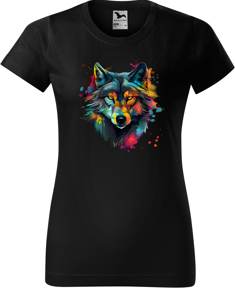 Dámské tričko s vlkem - Malovaný vlk Velikost: S, Barva: Černá (01), Střih: dámský