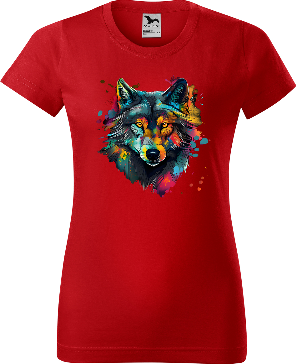 Dámské tričko s vlkem - Malovaný vlk Velikost: L, Barva: Červená (07), Střih: dámský