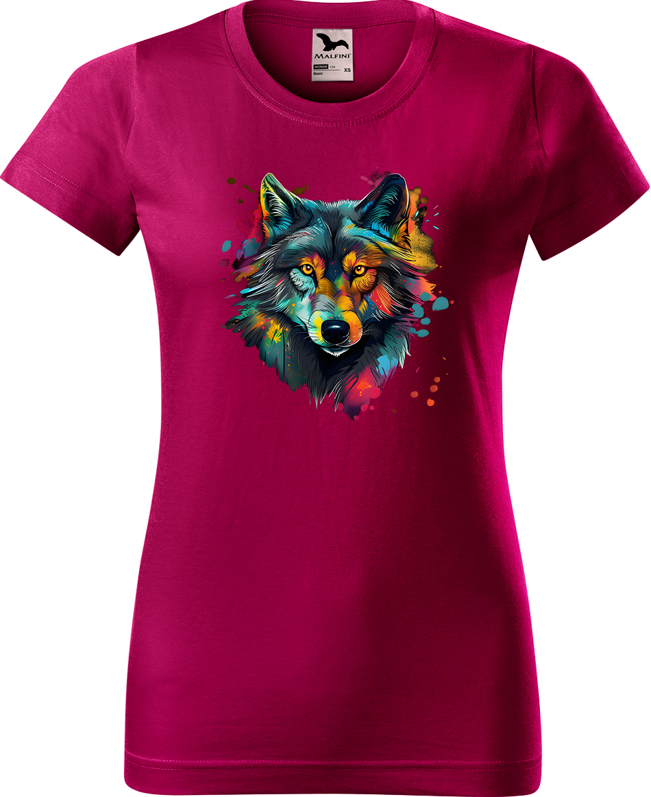 Dámské tričko s vlkem - Malovaný vlk Velikost: L, Barva: Fuchsia red (49), Střih: dámský