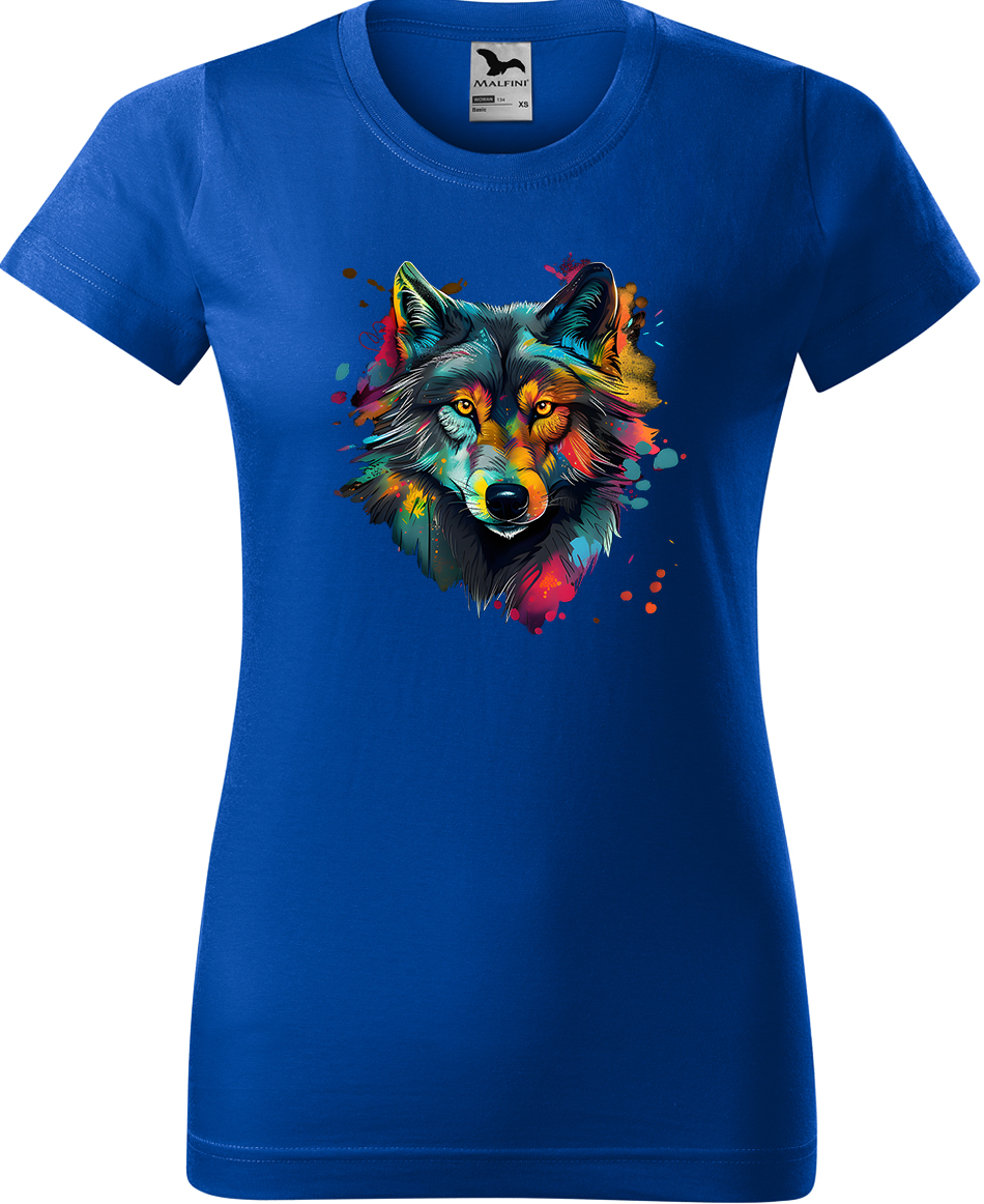 Dámské tričko s vlkem - Malovaný vlk Velikost: XL, Barva: Královská modrá (05), Střih: dámský