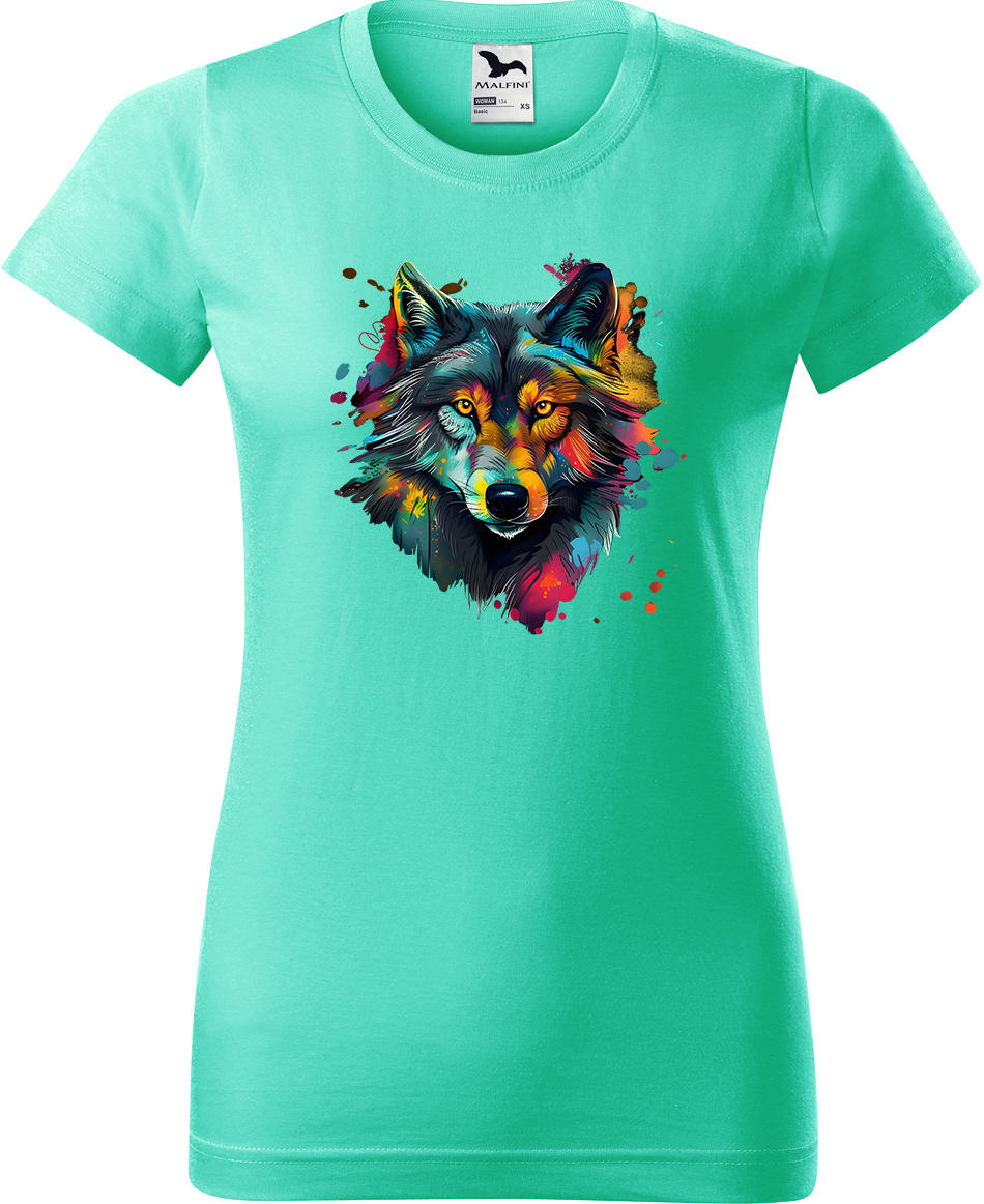 Dámské tričko s vlkem - Malovaný vlk Velikost: L, Barva: Mátová (95), Střih: dámský
