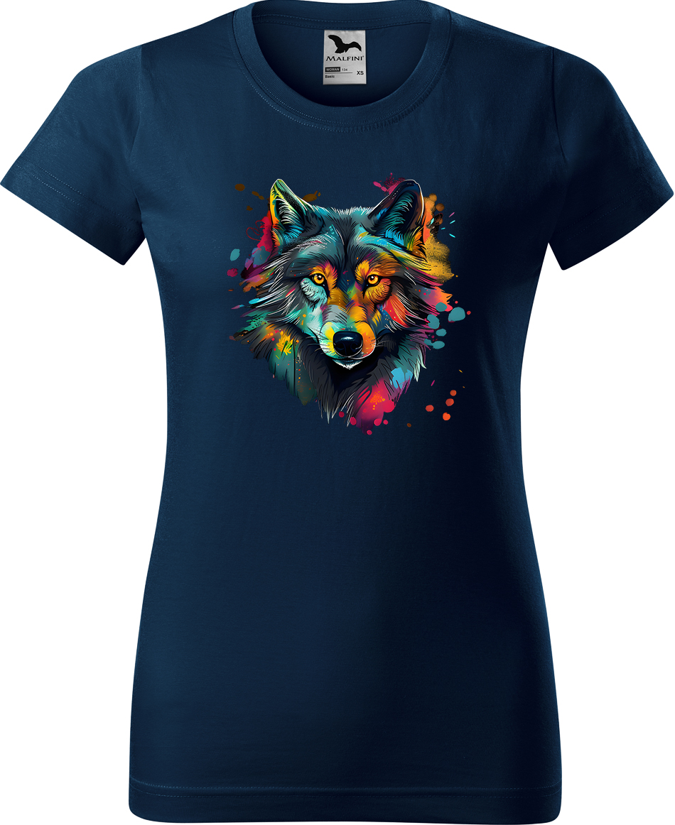 Dámské tričko s vlkem - Malovaný vlk Velikost: L, Barva: Námořní modrá (02), Střih: dámský