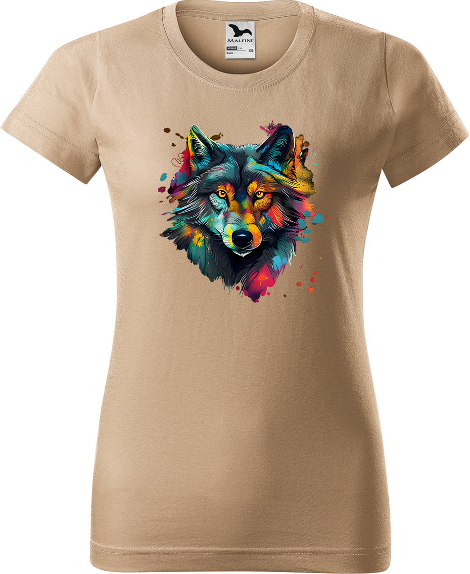 Dámské tričko s vlkem - Malovaný vlk Velikost: S, Barva: Béžová (51), Střih: dámský