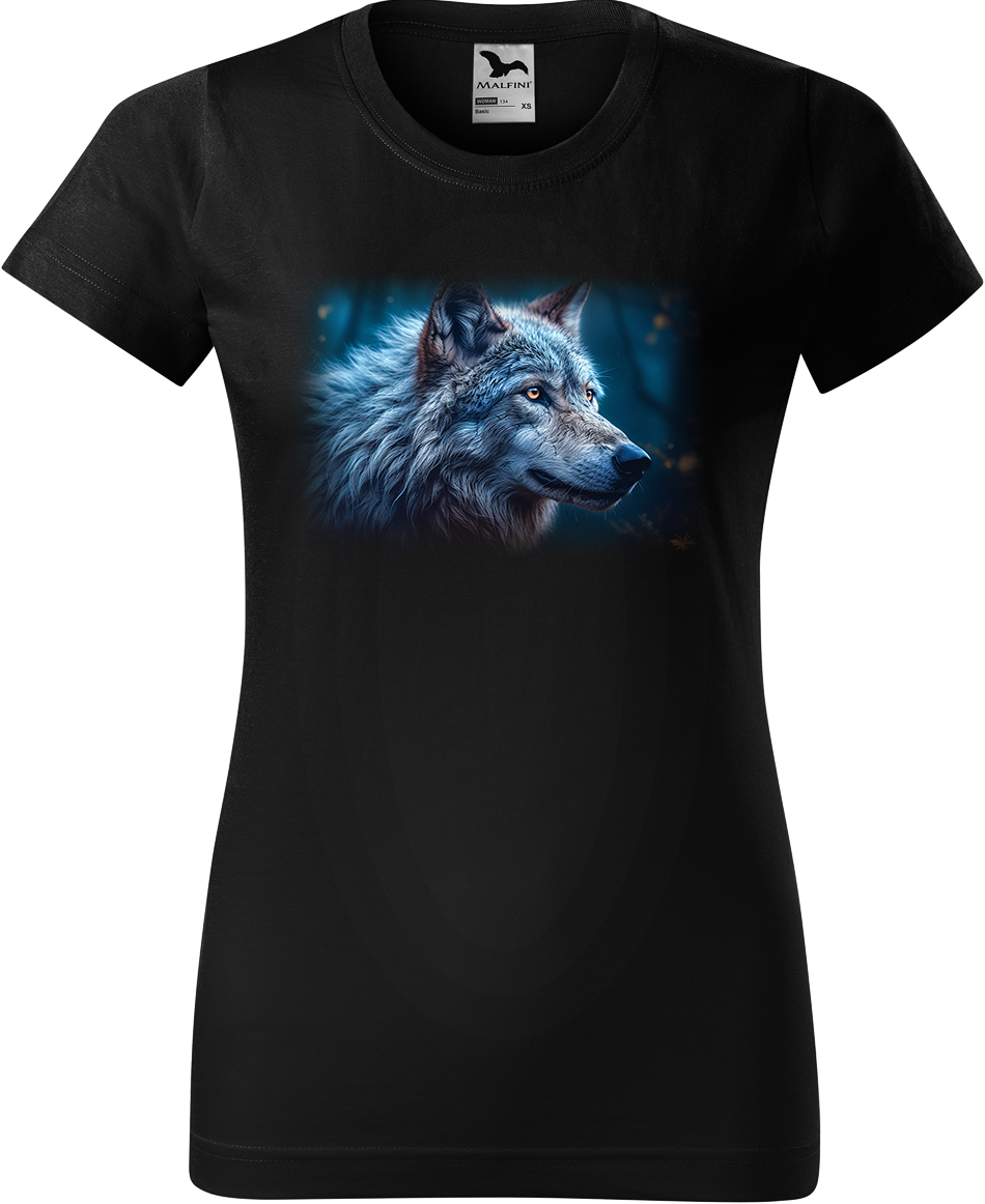 Dámské tričko s vlkem - Modrý vlk Velikost: XL, Barva: Černá (01), Střih: dámský