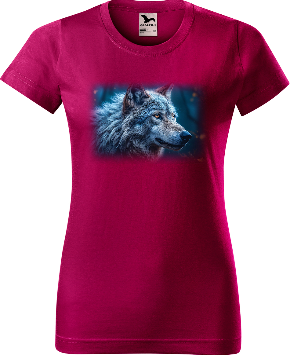 Dámské tričko s vlkem - Modrý vlk Velikost: L, Barva: Fuchsia red (49), Střih: dámský