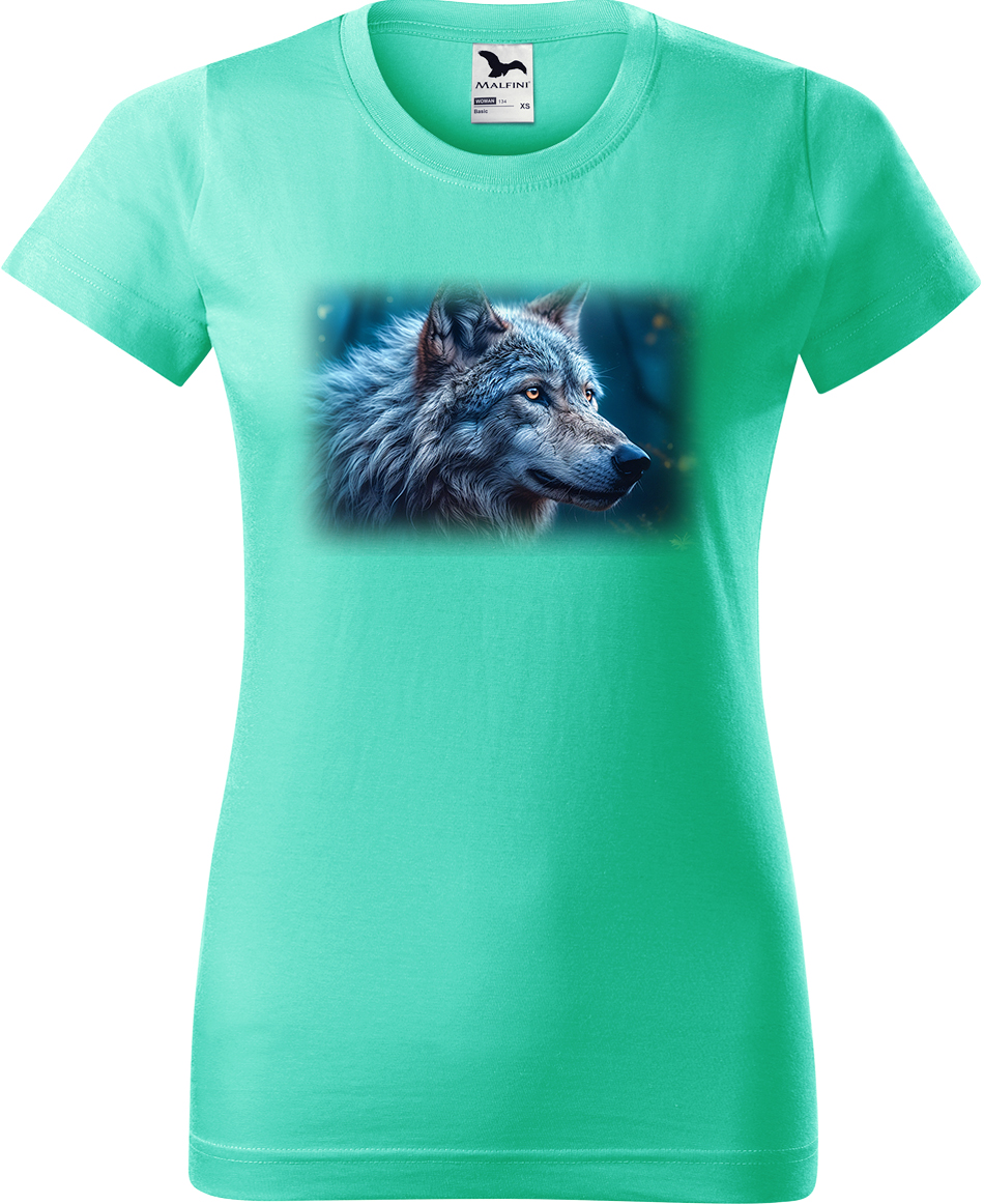 Dámské tričko s vlkem - Modrý vlk Velikost: M, Barva: Mátová (95), Střih: dámský