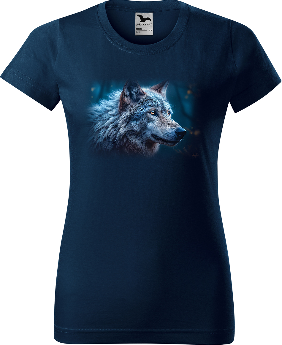 Dámské tričko s vlkem - Modrý vlk Velikost: L, Barva: Námořní modrá (02), Střih: dámský