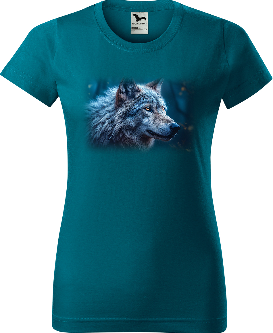 Dámské tričko s vlkem - Modrý vlk Velikost: XL, Barva: Petrolejová (93), Střih: dámský