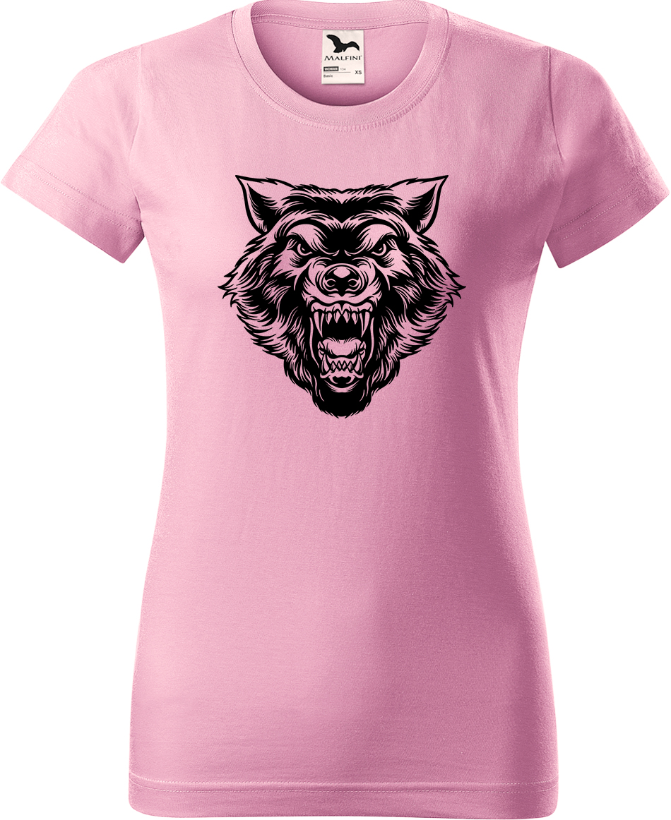 Dámské tričko s vlkem - Rozzuřený vlk Velikost: XL, Barva: Růžová (30), Střih: dámský