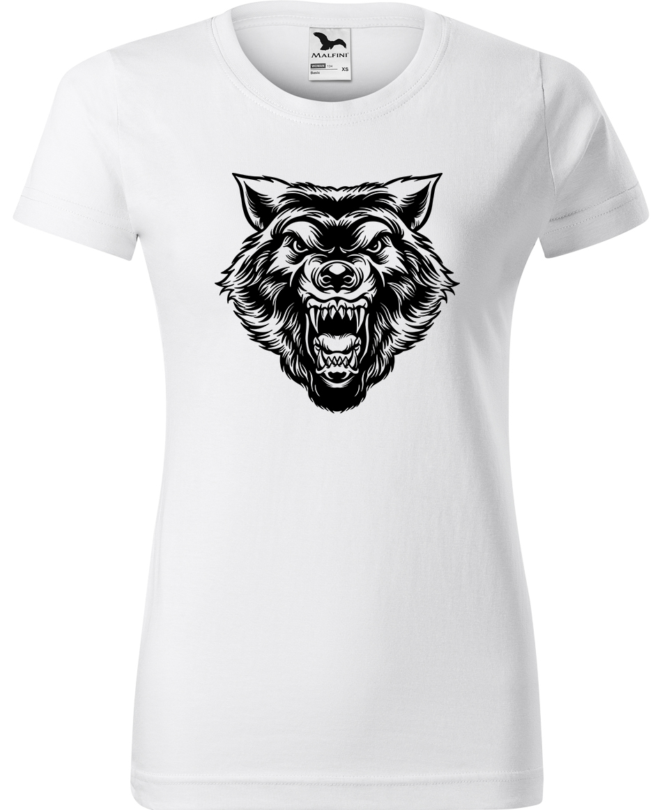 Dámské tričko s vlkem - Rozzuřený vlk Velikost: L, Barva: Bílá (00), Střih: dámský