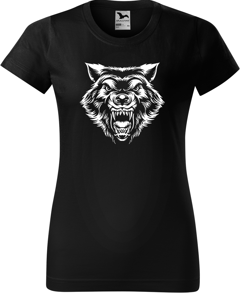 Dámské tričko s vlkem - Rozzuřený vlk Velikost: 3XL, Barva: Černá (01), Střih: dámský