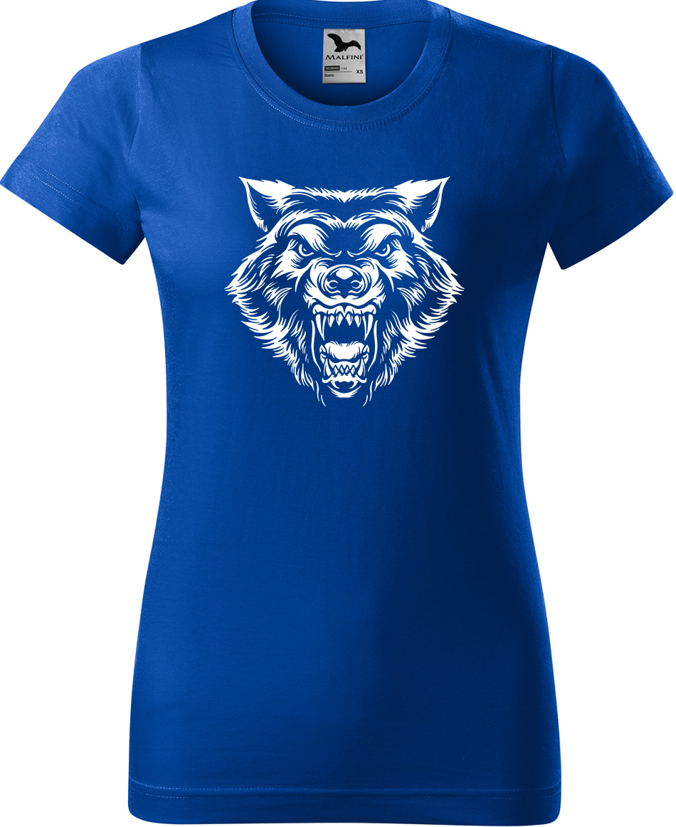 Dámské tričko s vlkem - Rozzuřený vlk Velikost: M, Barva: Královská modrá (05), Střih: dámský