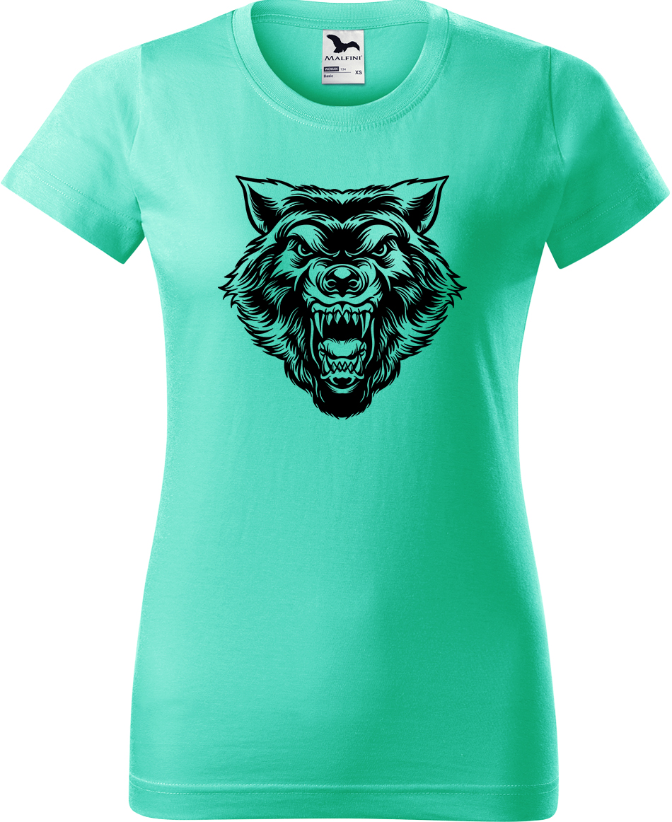 Dámské tričko s vlkem - Rozzuřený vlk Velikost: L, Barva: Mátová (95), Střih: dámský