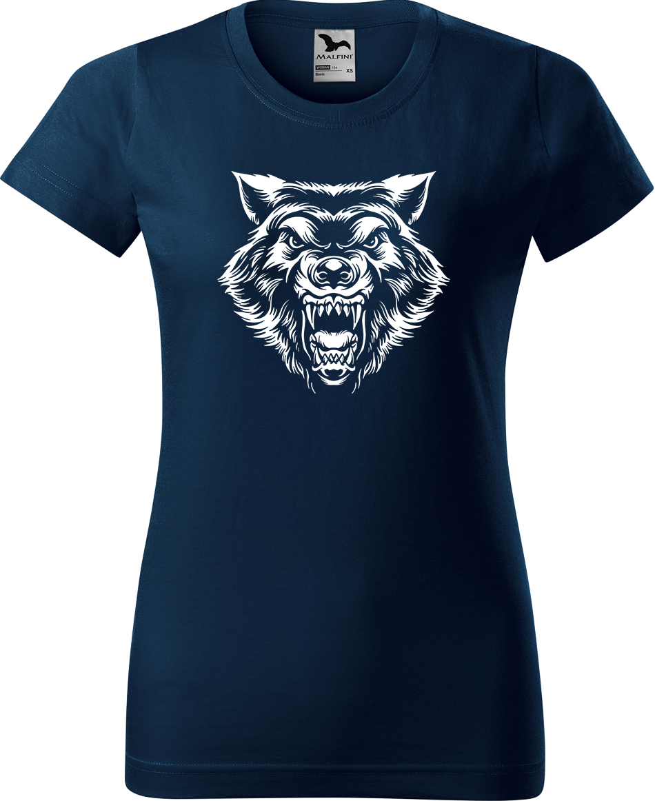 Dámské tričko s vlkem - Rozzuřený vlk Velikost: L, Barva: Námořní modrá (02), Střih: dámský