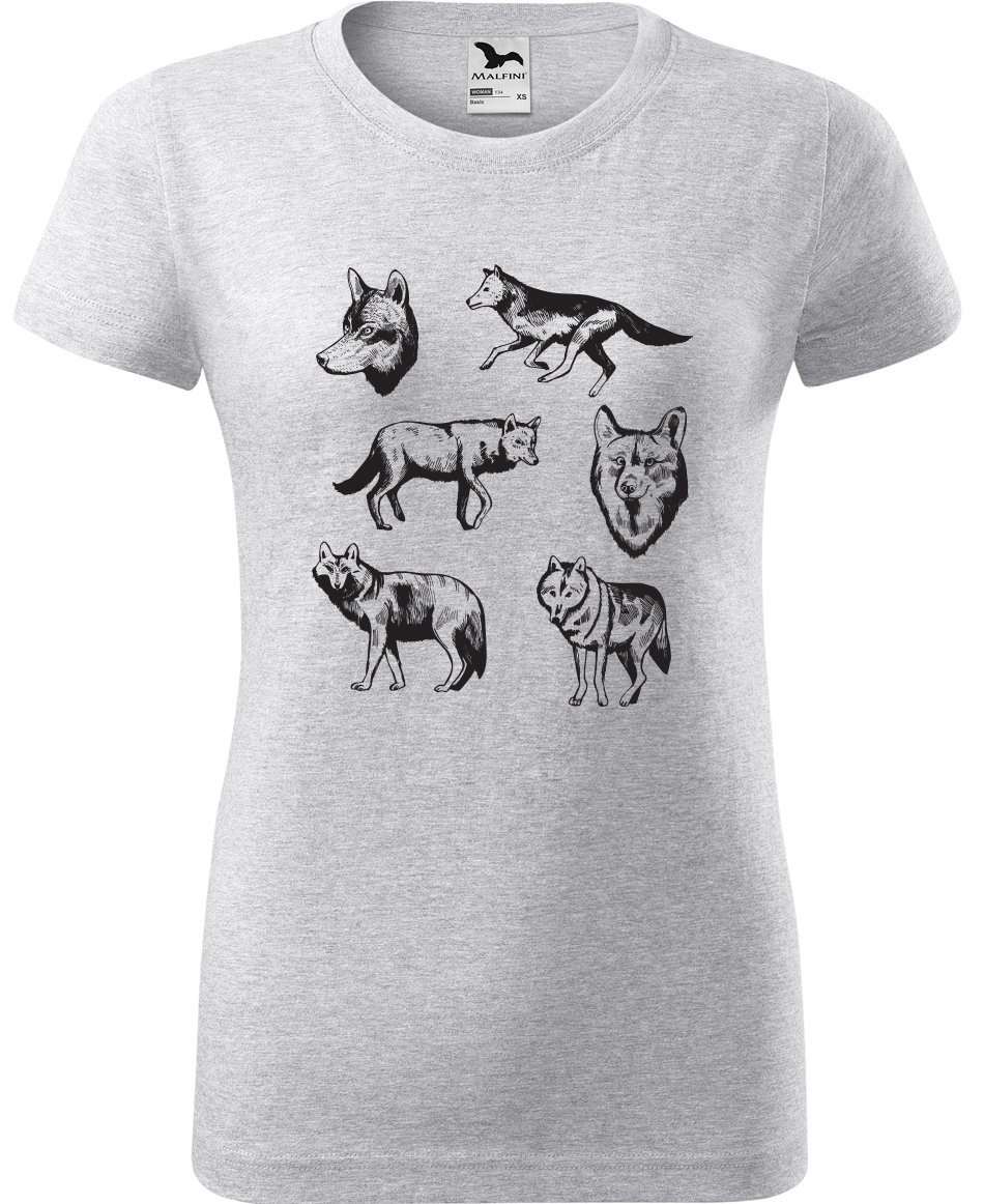 Dámské tričko s vlkem - Vlci Velikost: XL, Barva: Světle šedý melír (03), Střih: dámský