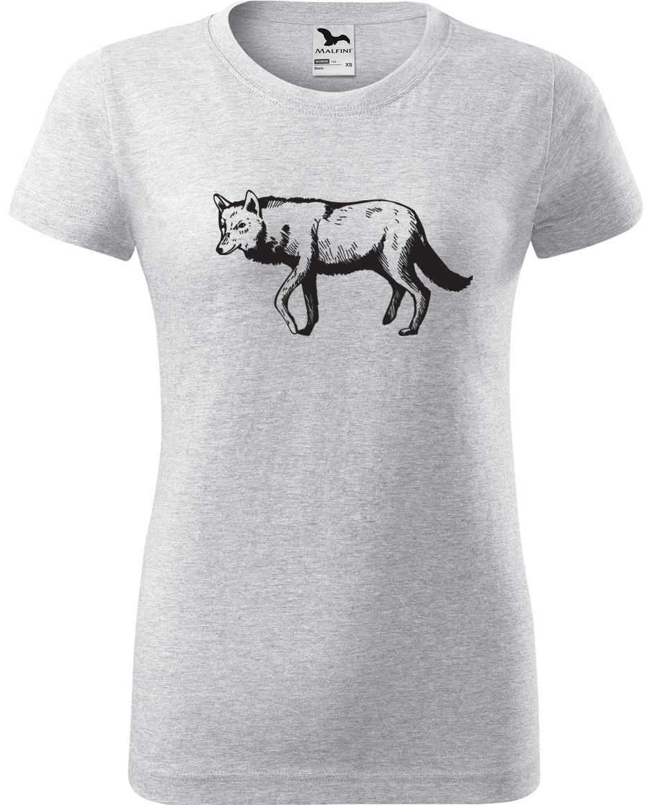 Dámské tričko s vlkem - Vlk Velikost: XL, Barva: Světle šedý melír (03), Střih: dámský