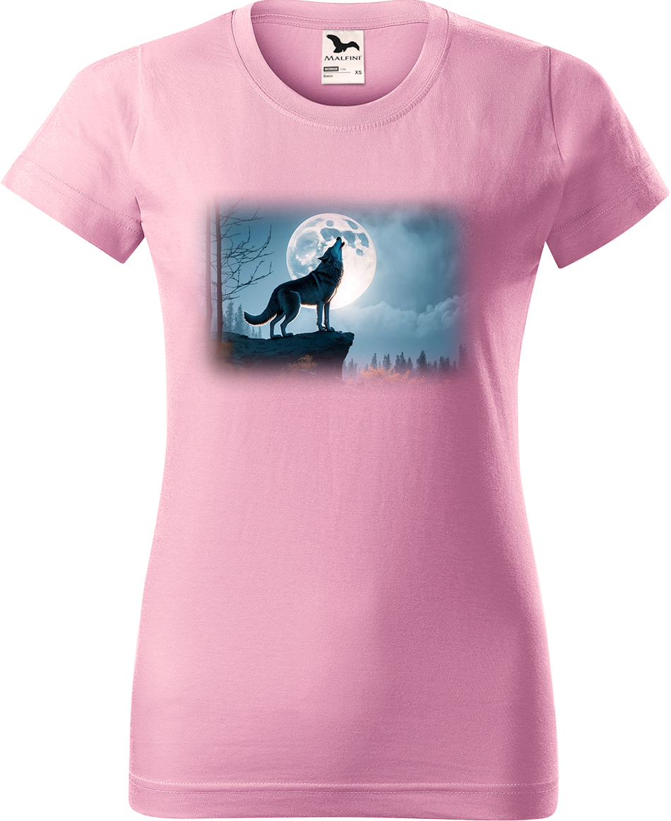 Dámské tričko s vlkem - Vyjící vlk Velikost: M, Barva: Růžová (30), Střih: dámský