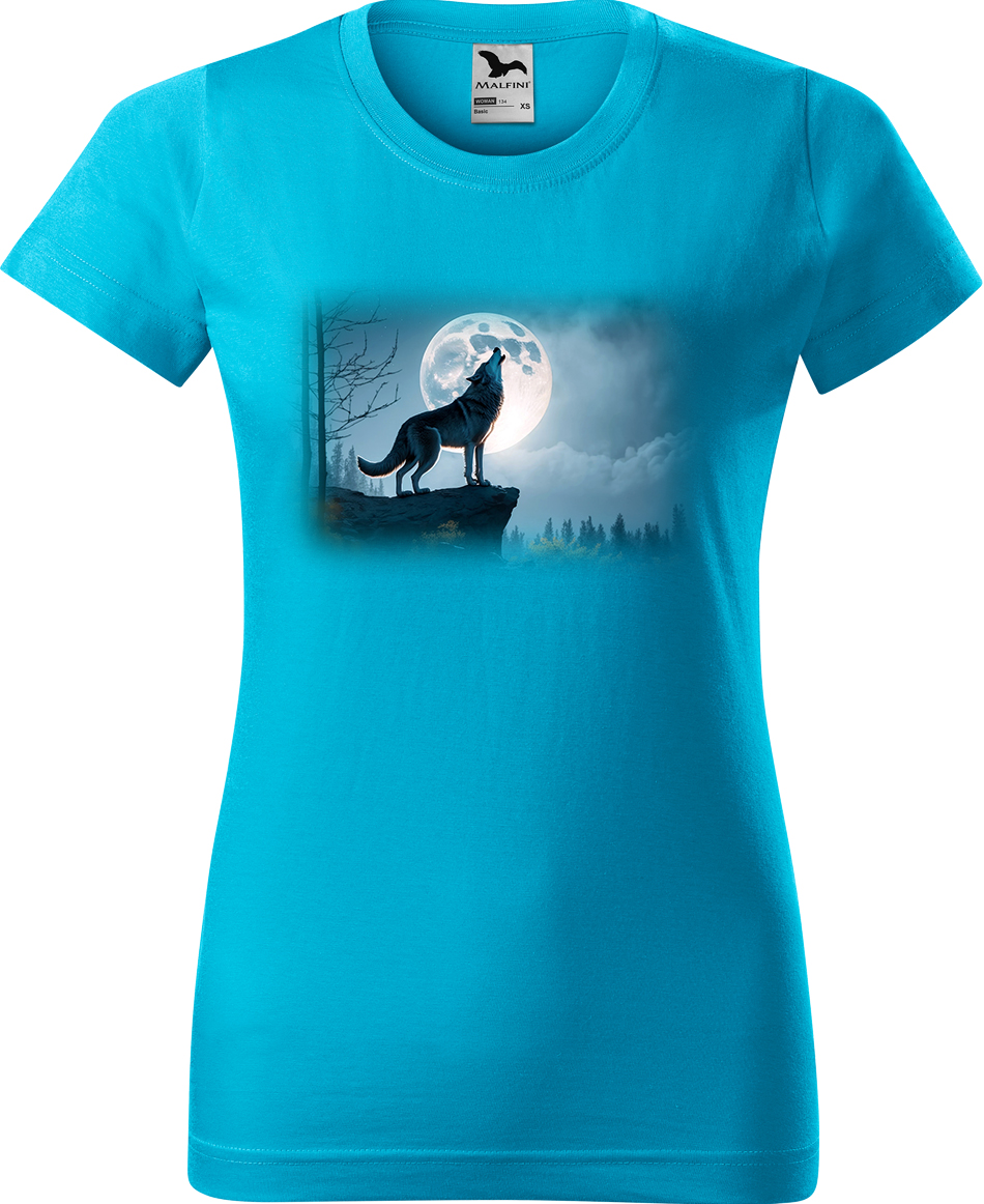 Dámské tričko s vlkem - Vyjící vlk Velikost: M, Barva: Tyrkysová (44), Střih: dámský
