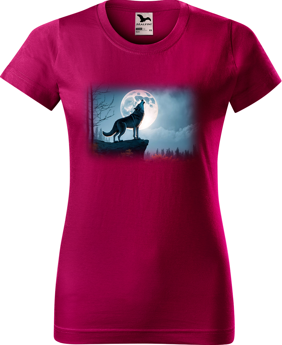 Dámské tričko s vlkem - Vyjící vlk Velikost: S, Barva: Fuchsia red (49), Střih: dámský