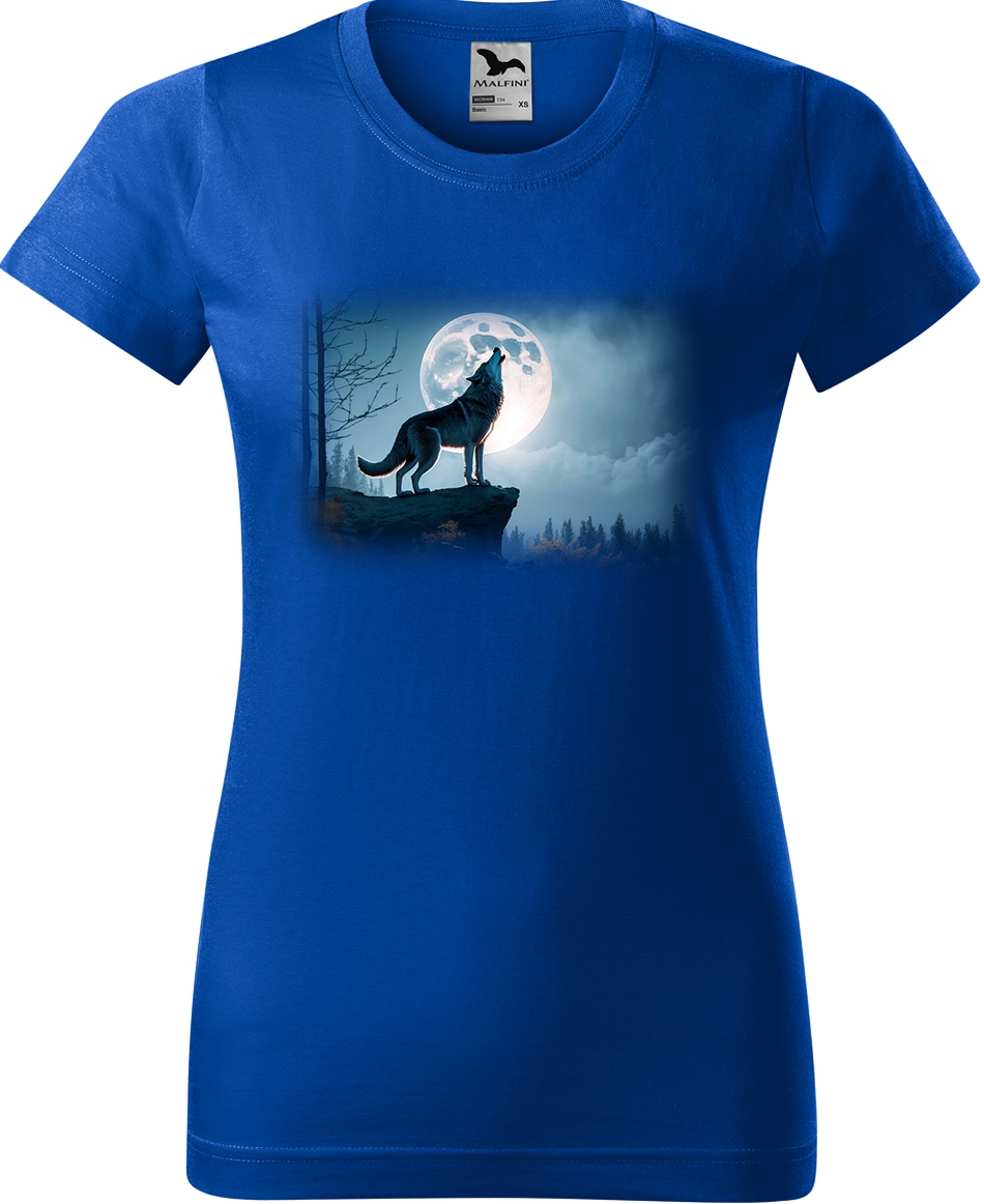 Dámské tričko s vlkem - Vyjící vlk Velikost: XL, Barva: Královská modrá (05), Střih: dámský