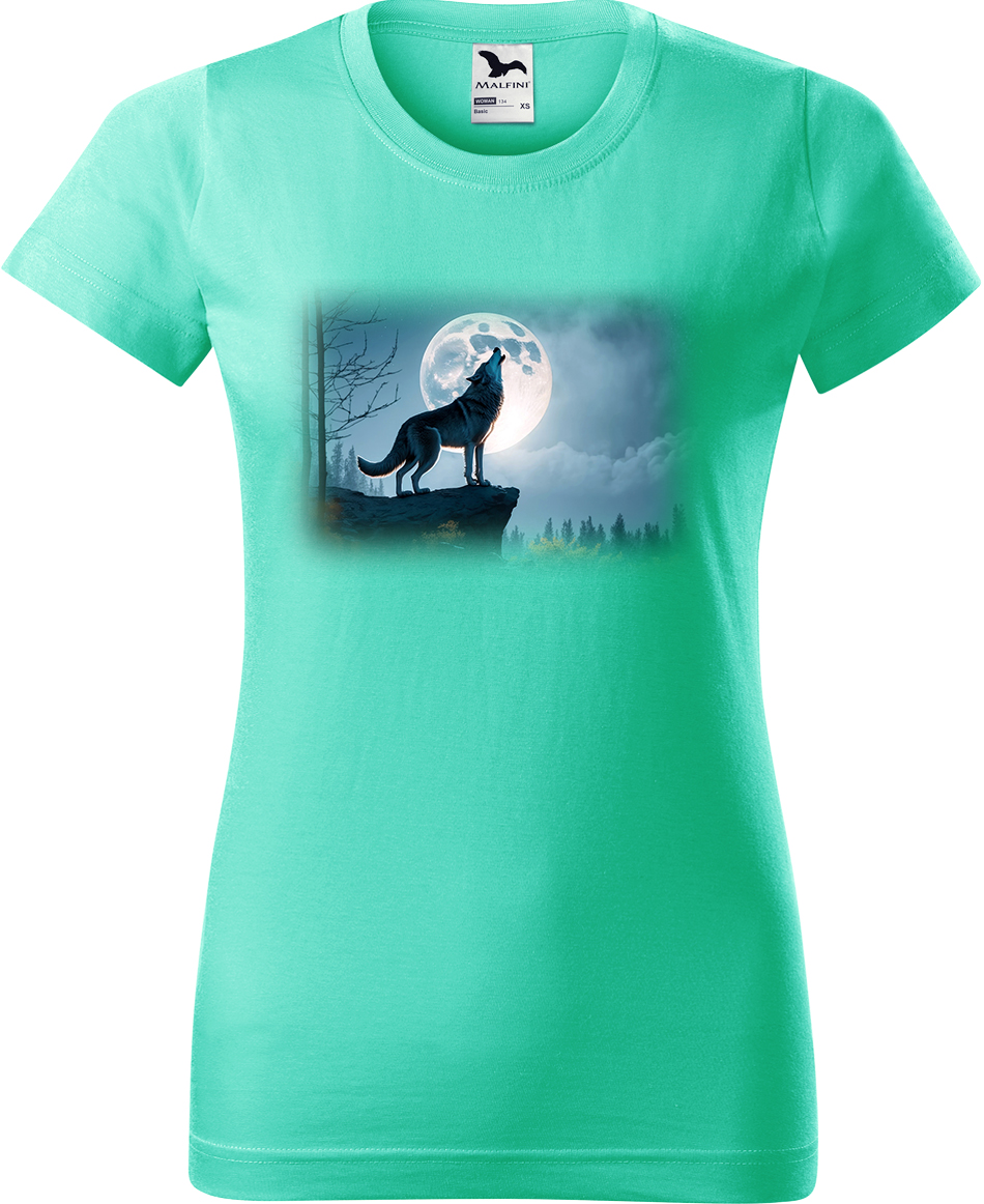 Dámské tričko s vlkem - Vyjící vlk Velikost: L, Barva: Mátová (95), Střih: dámský