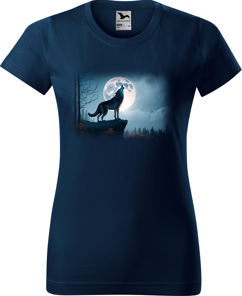 Dámské tričko s vlkem - Vyjící vlk Velikost: L, Barva: Námořní modrá (02), Střih: pánský