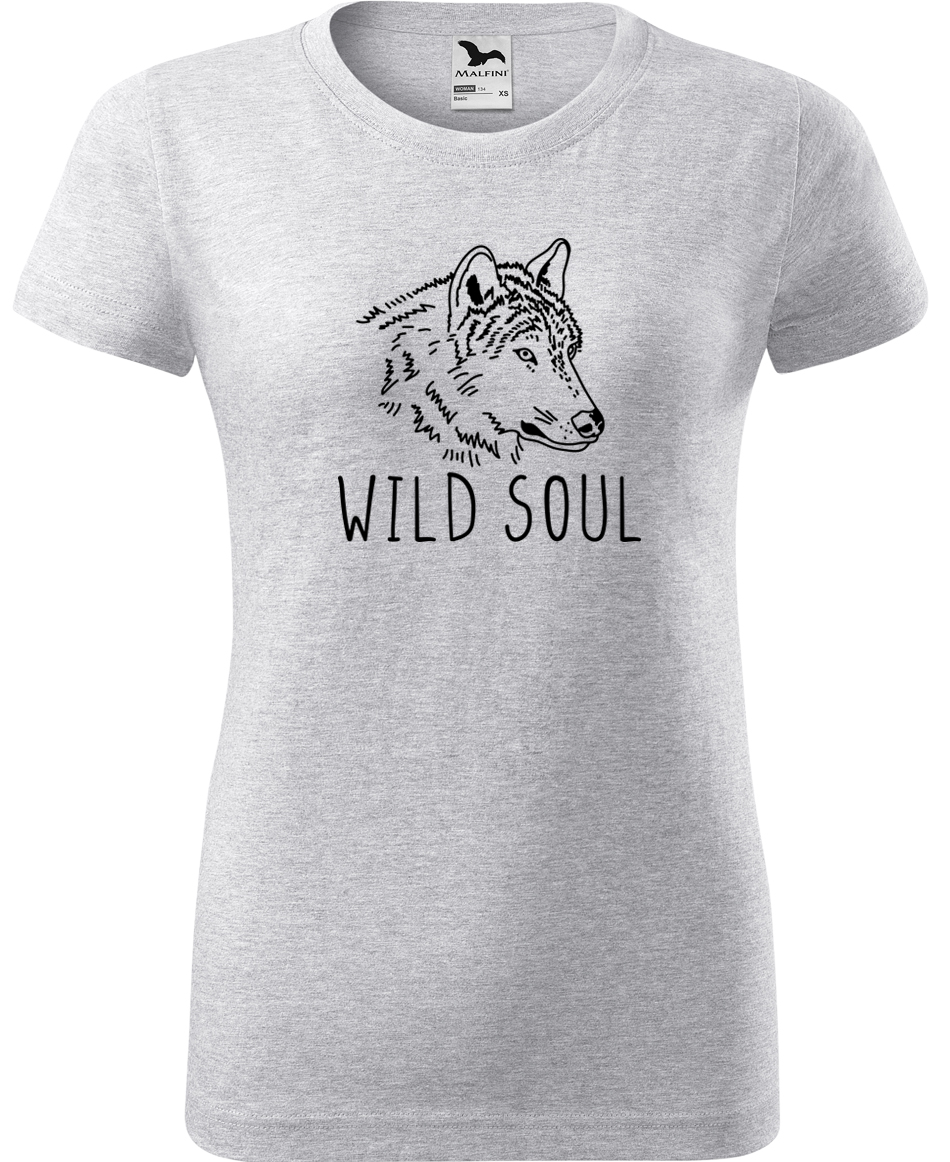 Dámské tričko s vlkem - Wild soul Velikost: S, Barva: Světle šedý melír (03), Střih: dámský