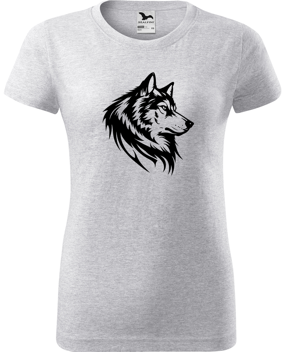 Dámské tričko s vlkem - Wolf Velikost: XL, Barva: Světle šedý melír (03)