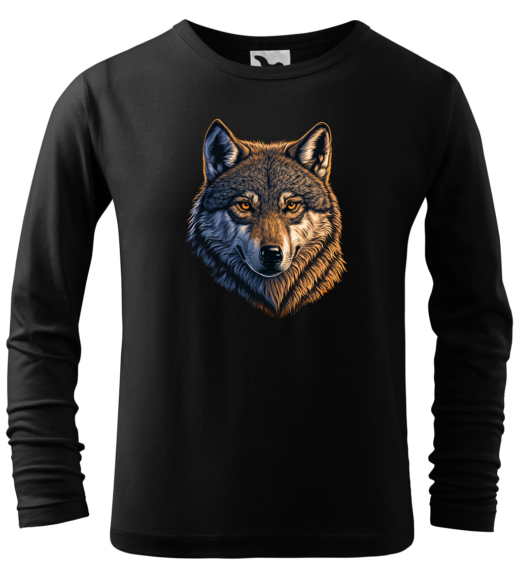 Dětské tričko s vlkem - Hlava vlka (dlouhý rukáv) Velikost: 4 roky / 110 cm, Barva: Černá (01), Délka rukávu: Dlouhý rukáv