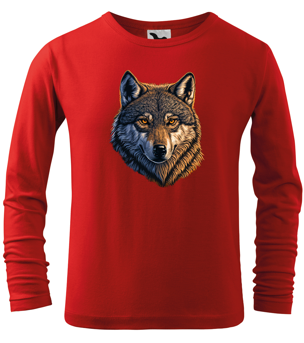 Dětské tričko s vlkem - Hlava vlka (dlouhý rukáv) Velikost: 4 roky / 110 cm, Barva: Červená (07), Délka rukávu: Dlouhý rukáv