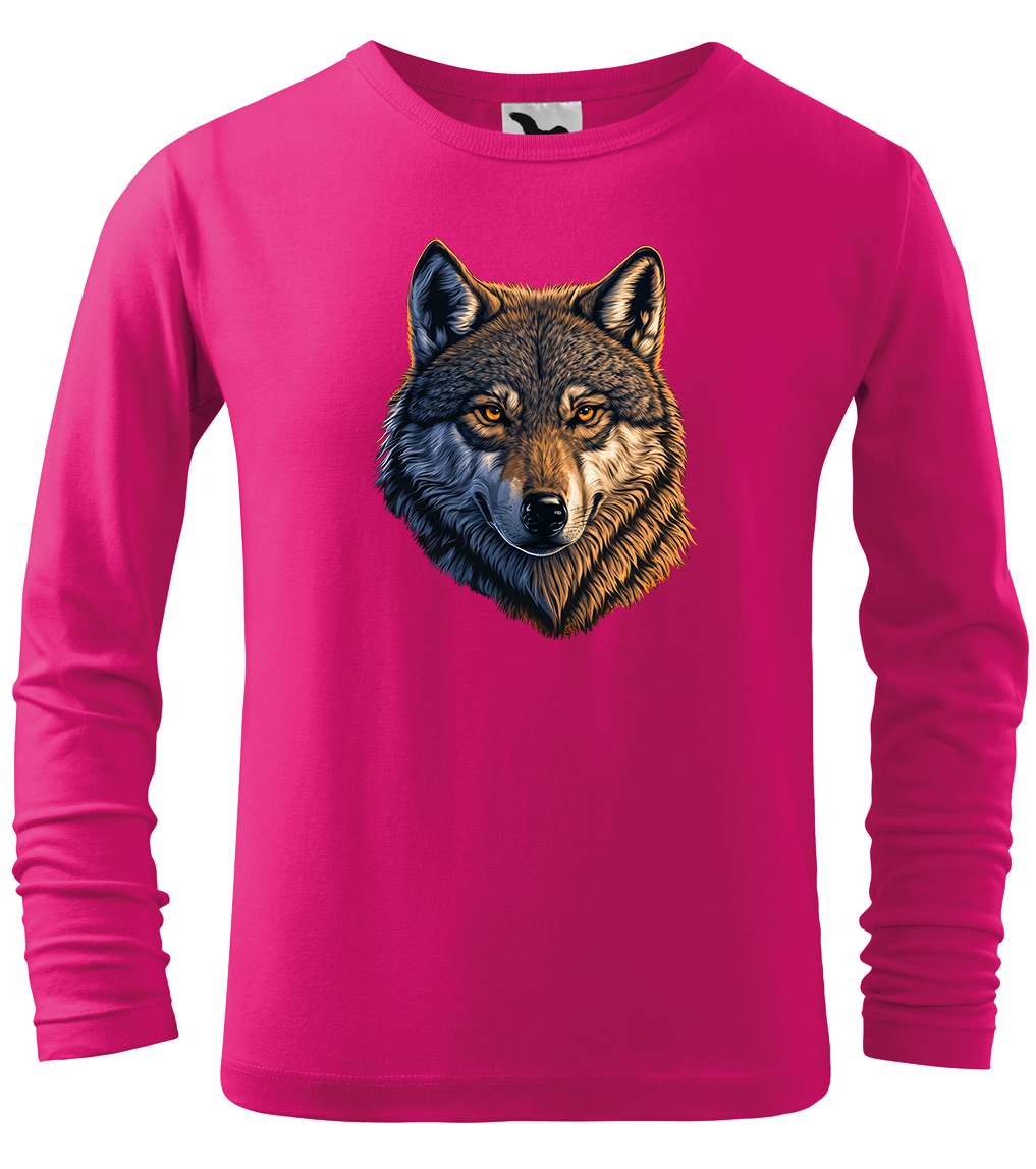 Dětské tričko s vlkem - Hlava vlka (dlouhý rukáv) Velikost: 4 roky / 110 cm, Barva: Malinová (63), Délka rukávu: Dlouhý rukáv
