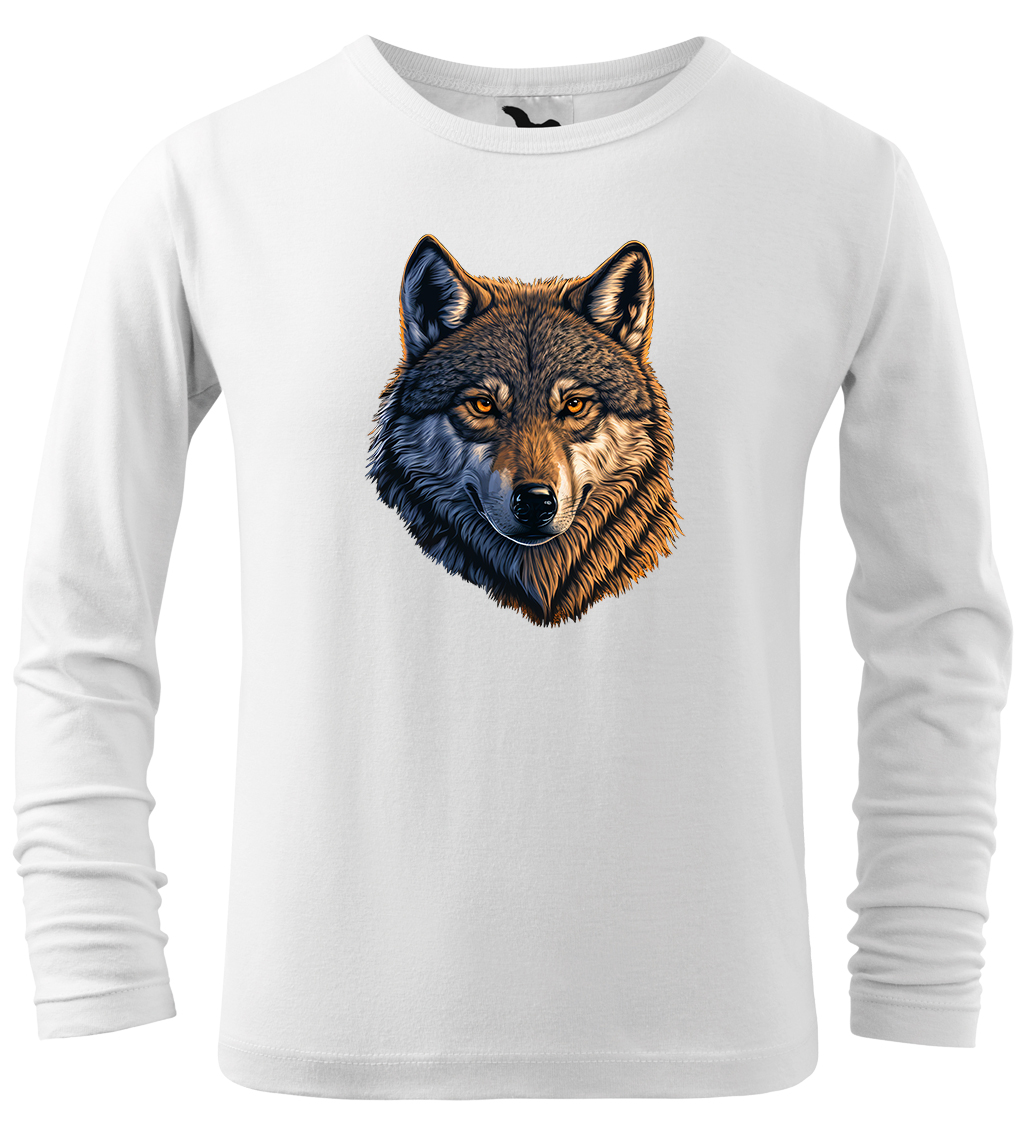 Dětské tričko s vlkem - Hlava vlka (dlouhý rukáv) Velikost: 4 roky / 110 cm, Barva: Bílá (00), Délka rukávu: Dlouhý rukáv