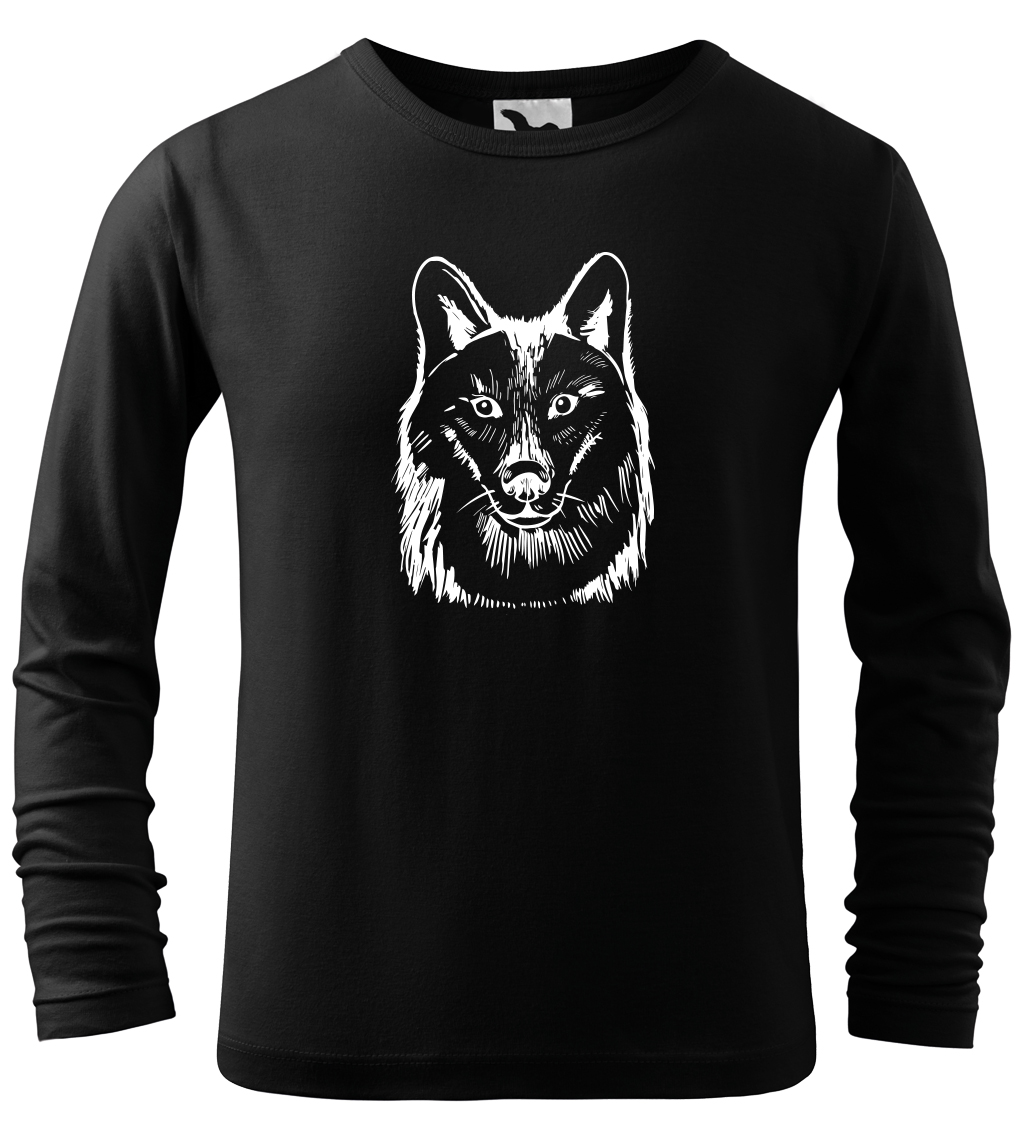 Dětské tričko s vlkem - Kresba vlka (dlouhý rukáv) Velikost: 4 roky / 110 cm, Barva: Černá (01)