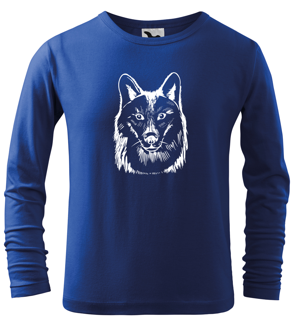 Dětské tričko s vlkem - Kresba vlka (dlouhý rukáv) Velikost: 4 roky / 110 cm, Barva: Královská modrá (05), Délka rukávu: Dlouhý rukáv