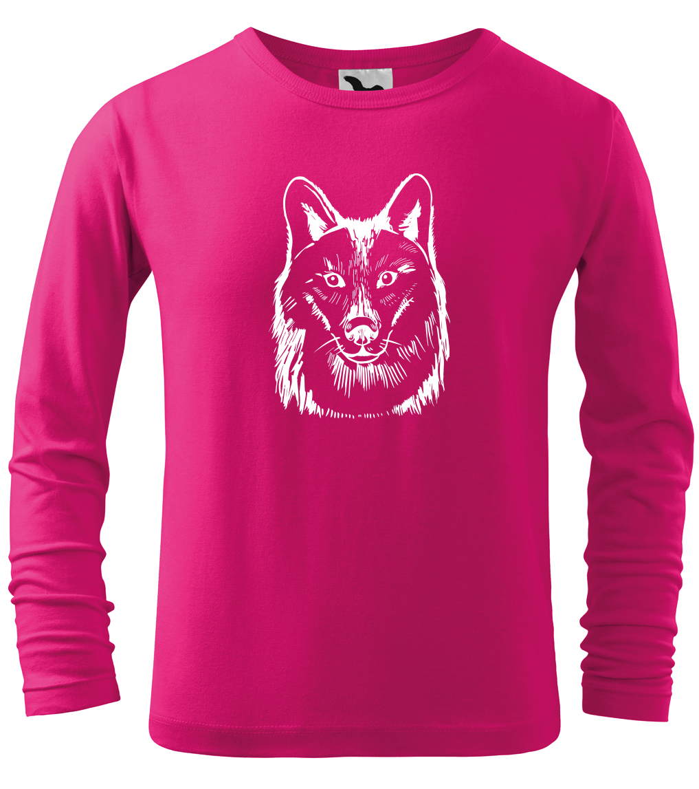 Dětské tričko s vlkem - Kresba vlka (dlouhý rukáv) Velikost: 4 roky / 110 cm, Barva: Malinová (63), Délka rukávu: Dlouhý rukáv