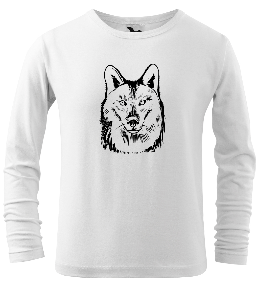 Dětské tričko s vlkem - Kresba vlka (dlouhý rukáv) Velikost: 10 let / 146 cm, Barva: Bílá (00), Délka rukávu: Dlouhý rukáv