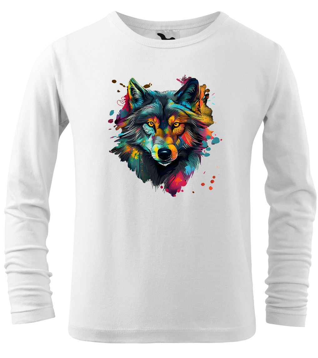 Dětské tričko s vlkem - Malovaný vlk (dlouhý rukáv) Velikost: 4 roky / 110 cm, Barva: Bílá (00), Délka rukávu: Dlouhý rukáv