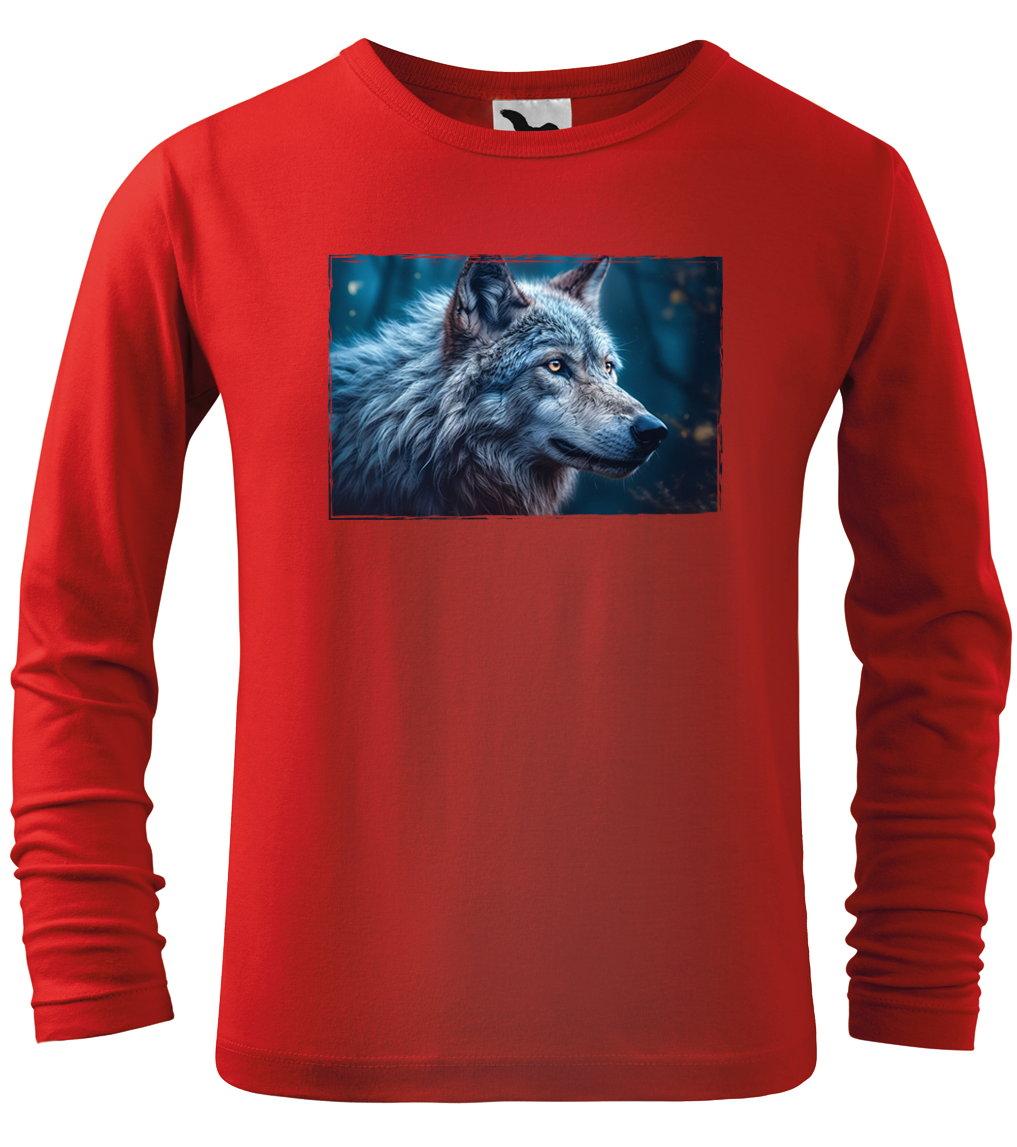 Dětské tričko s vlkem - Modrý vlk (dlouhý rukáv) Velikost: 6 let / 122 cm, Barva: Červená (07), Délka rukávu: Dlouhý rukáv
